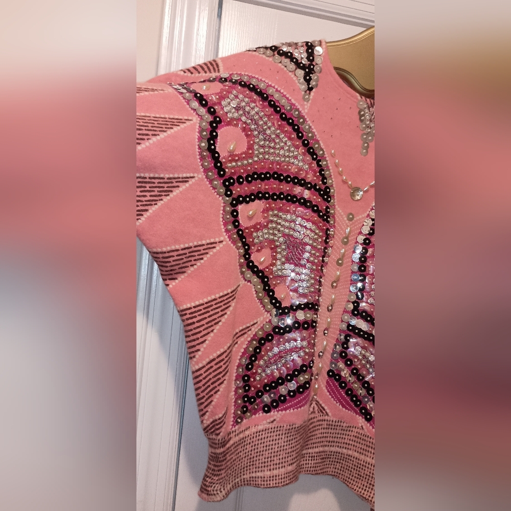 Simone Pia Vintage Italian  Sequin Butterfly Print sweater Size Small - Picture 13 of 16